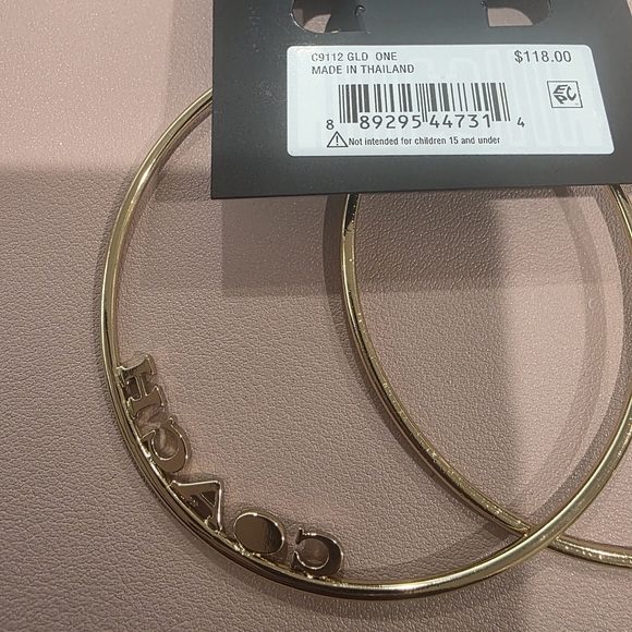 Coach Goldtone Simulated Diamond Large Hoop Earrings - Picture 3 of 10